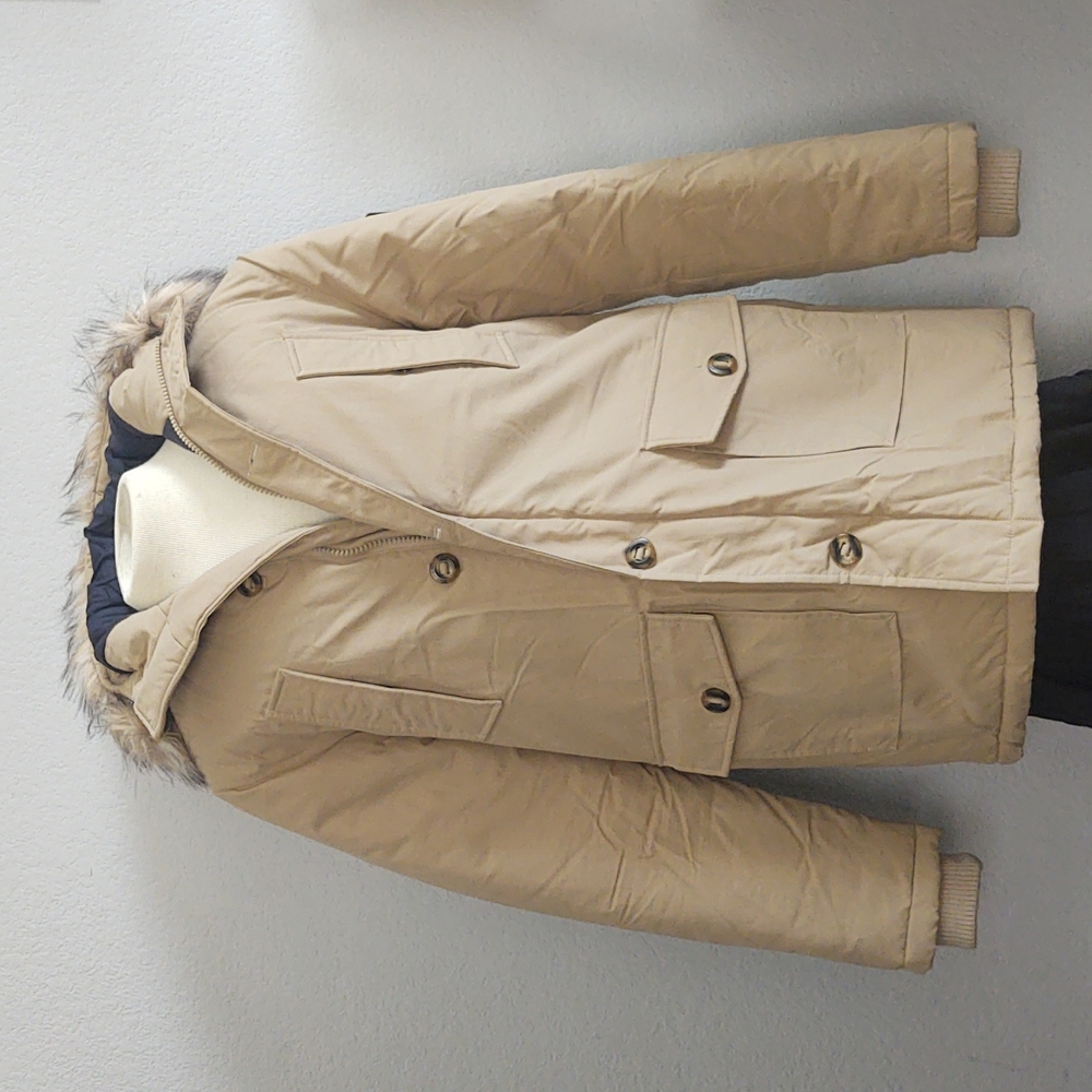 Superdry Rescue Sand Hooded Faux Fur Everest Parka Jacket Insulated Coat Large